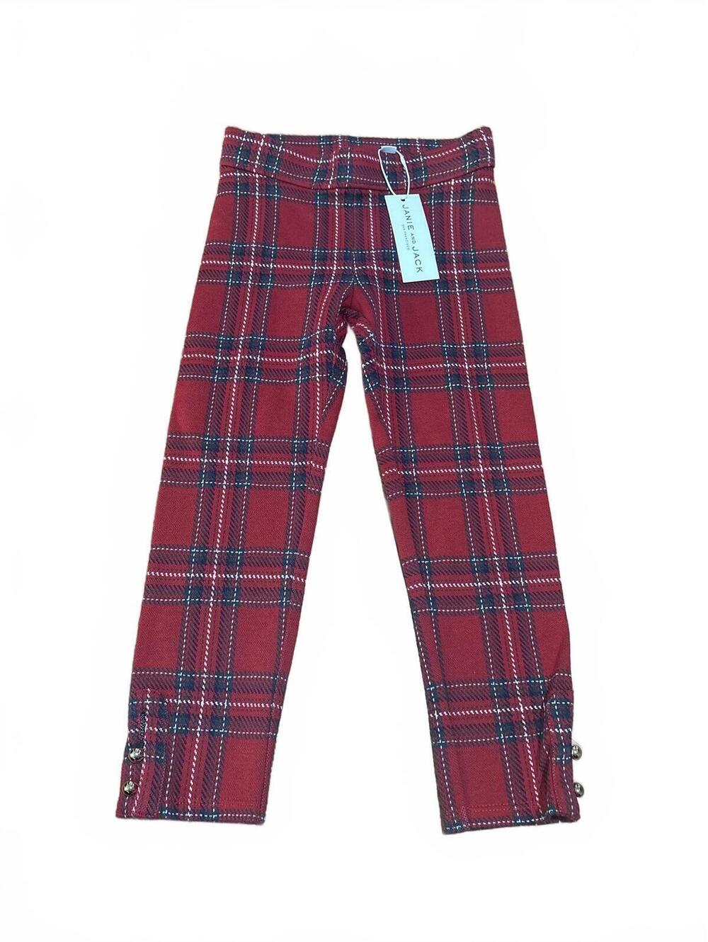 New Janie and Jack Red Plaid pants Leggings Size 4 Kids Girls